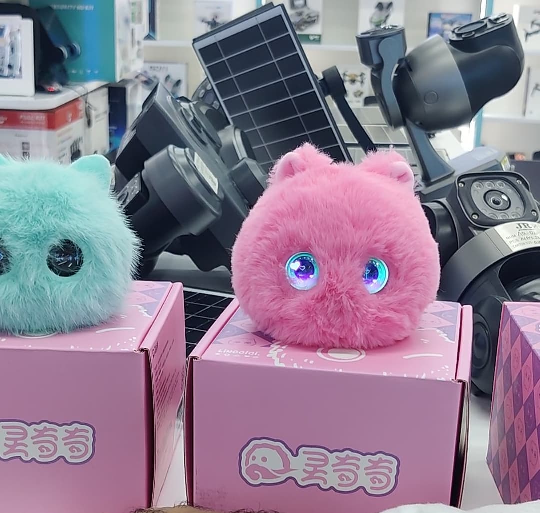 Novelty tech toys on display in an electronics market